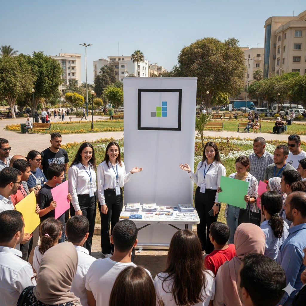 فعالية توعوية مفتوحة تنظمها مفوضية المجتمع المدني في مكان عام لتعزيز ثقافة العمل التطوعي.